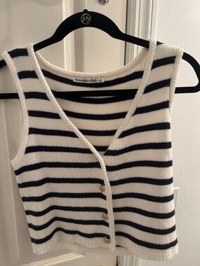 Abercrombie & Fitch Cream and Navy Striped Knit Button Crop Tank